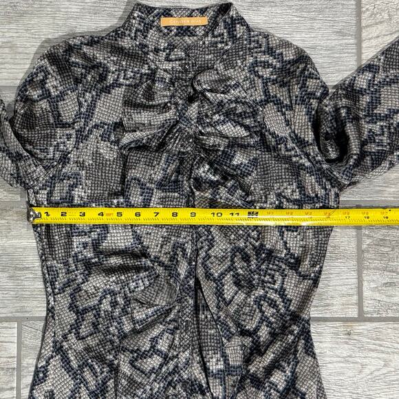 GENDER BIAS Women's Silk Ruffle Blouse Sz Small Snake Print Long Sleeve Mob Wife - Picture 10 of 12